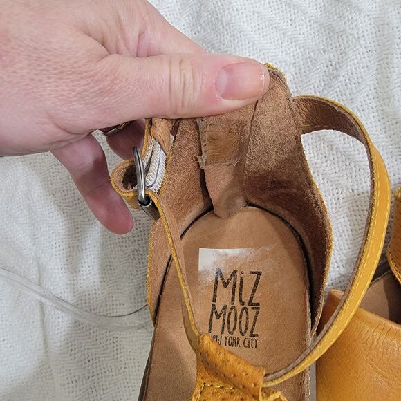 Miz Mooz Mari Yellow Ochre Sandal Back Zip Ankle Strap Size 42W 11 Wide Portugal - Picture 10 of 16